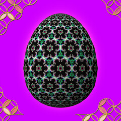 Happy Easter, Artfully designed and colorful 3D easter egg, 3D illustration on purple background with frame