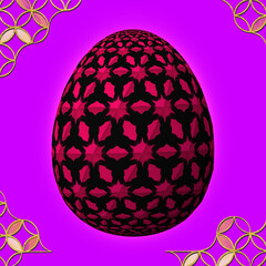 Happy Easter, Artfully designed and colorful 3D easter egg, 3D illustration on purple background with frame