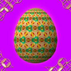 Happy Easter, Artfully designed and colorful 3D easter egg, 3D illustration on purple background with frame