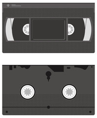 ビデオテープ（VHS）のイメージイラスト（表面と裏面）