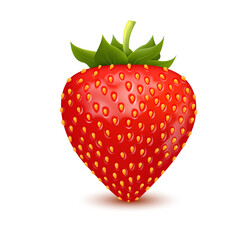 Set of realistic fresh strawberry with leaves, fruit cut in half, fruit without their calyx, isolated on white background. 3d vector illustration.