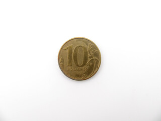 Russian coin ten rubles on a white background