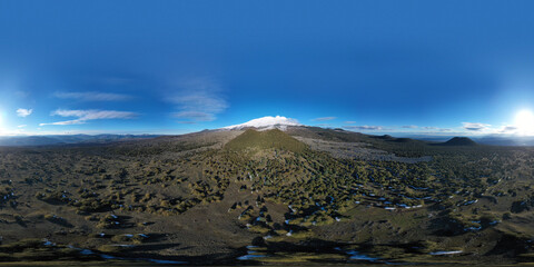 360 degree virtual reality panoramic view of the Etna volcano with its lava flows and its secondary craters.