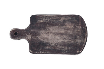 Old brown scuffed cutting board isolated on white background