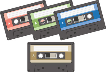 カセットテープカラーセットのイメージイラスト（記録媒体）