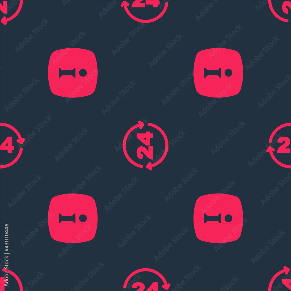 Poster set information and telephone 24 hours support on seamless pattern. vector