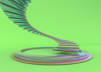 Glass spiral staircase, abstract architecture wallpaper. 3D illustration