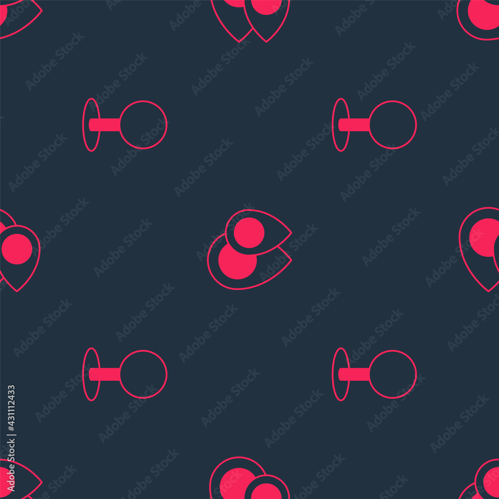 Aufkleber set push pin and location on seamless pattern. vector