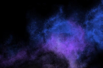 Smoke background. Gas purple-blue smoke floating on a dark black background.  Abstract background is used as a background or wallpaper.