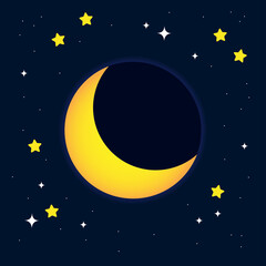 Obraz na płótnie Canvas starry night sky. night sky with stars and moon. paper art style. Vector of a crescent moon with stars on a cloudy night sky. Moon and stars background. Night symbol for your web site design, logo.
