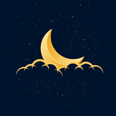 Naklejka na ściany i meble starry night sky. night sky with stars and moon. paper art style. Vector of a crescent moon with stars on a cloudy night sky. Moon and stars background. Night symbol for your web site design, logo.