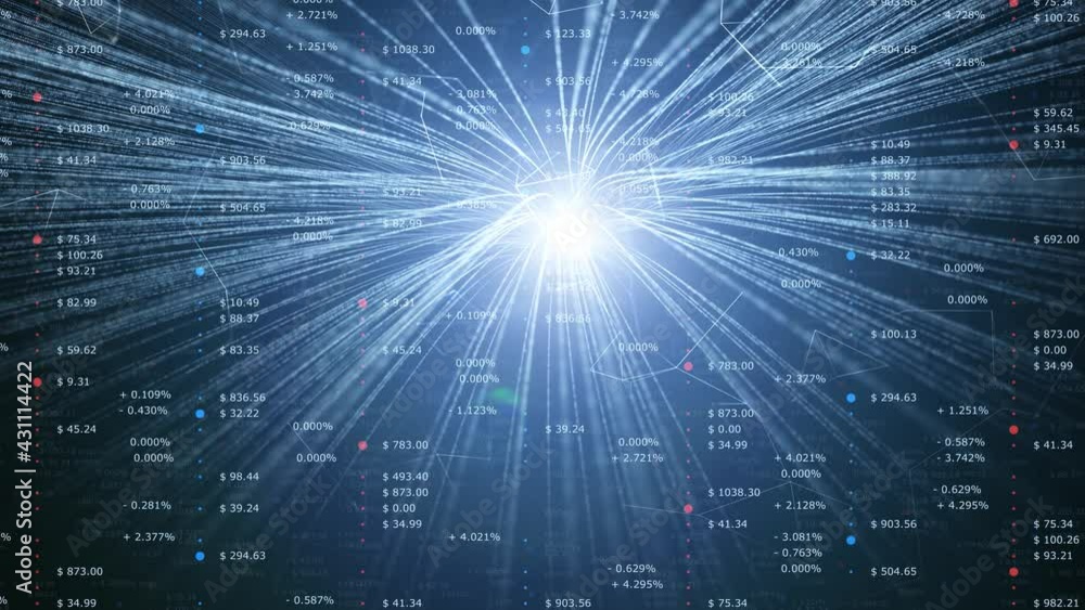 Poster blue artistic business data index chart with optic fibers background.
