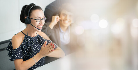 Professional Team Business Operator in Office. Service Business Corporate, Call Center Asian. Help...