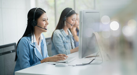 Fototapeta premium Professional Team Business Operator in Office. Service Business Corporate, Call Center Asian. Help Center, Appealed to Consumers, Support Identify Action Recovery Disaster. Online Digital marketing.