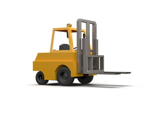 3d Lowpoly Icon Forklift Truck Loader Cartoon Style Isolated on White Background