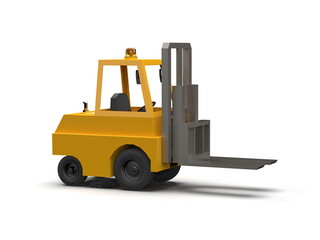 3d Lowpoly Icon Forklift Truck Loader Cartoon Style Isolated on White Background