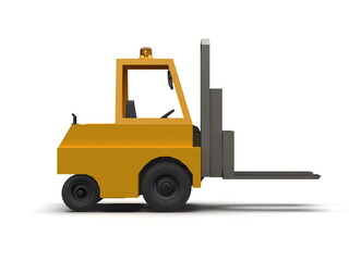 Naklejka premium 3d Lowpoly Icon Forklift Truck Loader Cartoon Style Isolated on White Background