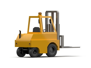 3d Lowpoly Icon Forklift Truck Loader Cartoon Style Isolated on White Background