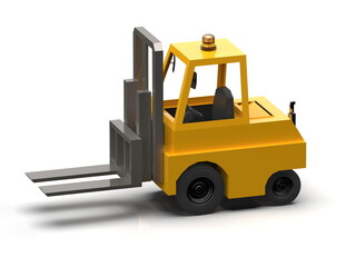 3d Lowpoly Icon Forklift Truck Loader Cartoon Style Isolated on White Background