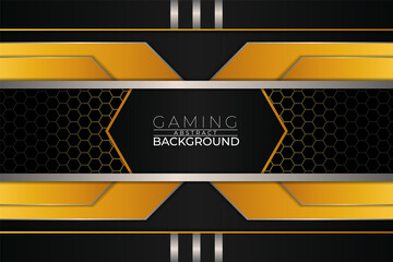 Elegant Gold and Dark Futuristic Modern Gaming Background Concept with Hexagon Pattern