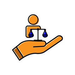 Hand and people lineal color icon with law. law abiding icon. Editable stroke. Design template vector