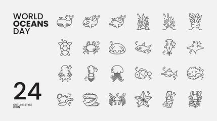 World Ocean Day Outline Icon Collection © Samlakodad
