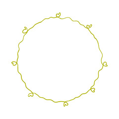 Fototapeta premium Continuous one line drawing of frame. Circle gold frame with little hearts. Vector illustration.