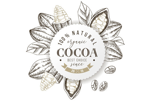 Organic cocoa round label with type design