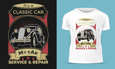 Creative Car Love Tshirt Design, Graphic design for a t-shirt. Color print on white and black background