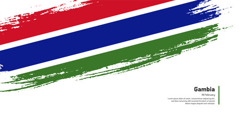 Creative hand drawing brush flag of Gambia country for special independence day