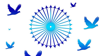 blue color wheel texture with birds and transparent background, stock photo