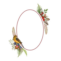 Naklejka premium Floral natural autumn frame. Hand drawn rustic elegant frame. bunting bird fall decoration. Festive thanksgiving decor. Watercolor countryside boho style decor of fern, forest herbs, leaves, feathers