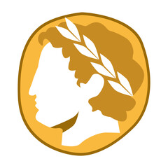 Abstract Greek coin with a profile on a white background