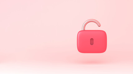 Lock icon simple 3d illustration on pastel abstract background. minimal concept. 3d rendering