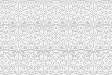 3d volumetric convex geometric white background. Ethnic embossed Islamic, Moroccan, Arabic pattern. Abstract style of doodling. Ornament for wallpaper, stained glass, presentations, textiles.