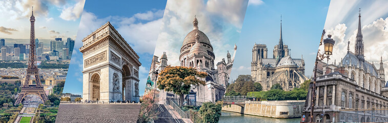 Paris famous landmarks collage - obrazy, fototapety, plakaty