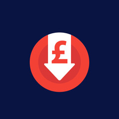 reduce costs icon with pound, flat vector