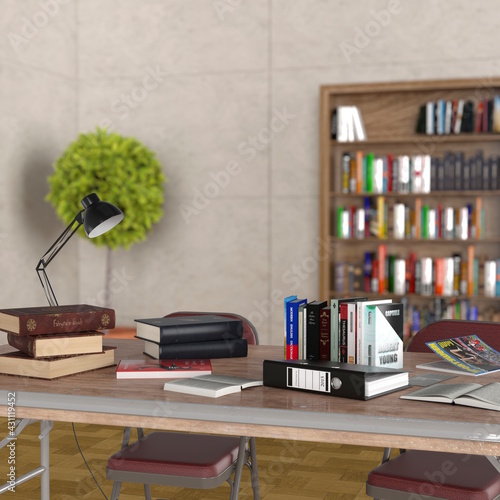 テレビ会議背景用 Zoom会議背景用 Cg 部屋 本棚 書斎 作業テーブル Video Conferencing Background Wall Mural Kx59