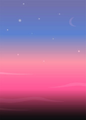 Realistic bright sunset with stars on the sky, vector background, EPS10. Vector illustration