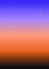 Realistic bright sunset with stars on the sky, vector background, EPS10. Vector illustration
