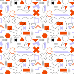 Memphis seamless pattern . Retro background with different color figures for poster or print. Memphis background with figures of different forms and colors for your design. Vector texture.