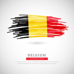 Brush flag of Belgium country. Happy national day of Belgium with grungy flag background