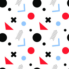 Memphis seamless pattern . Retro background with different color figures for poster or print. Memphis background with figures of different forms and colors for your design. Vector texture.