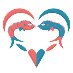 two fish in love look at each other