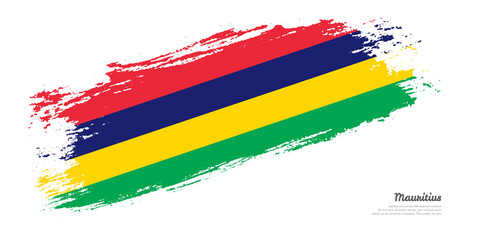 Hand painted brush flag of Mauritius country with stylish flag on white background