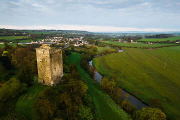 Conna Castle in county Cork, Ireland, is a ruined five storey square tower house about 85 feet tall...