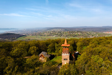 Csere hill lookout tower in Hungary next to lake balaton. Scenic viewpoint open on Alsoors, ...