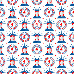 Fototapeta na wymiar Independence day of USA flat vector seamless pattern.