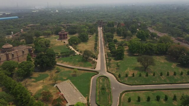 An aerial shot of the Delhi Old fort or Purana Qila during the COVID-19 pandemic in New Delhi, India
