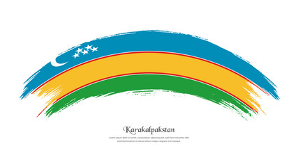 Flag of Karakalpakstan in grunge style stain brush with waving effect on isolated white background